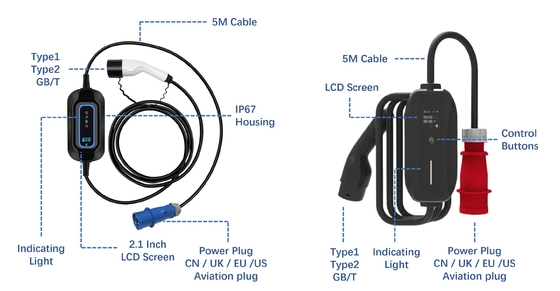 3.5KW 7KW 11KW AC Plug Charge EV Οικιακό Επίπεδο 1 2 Ev Φορτιστή Οικιακό Κινητό Αυτοκίνητο